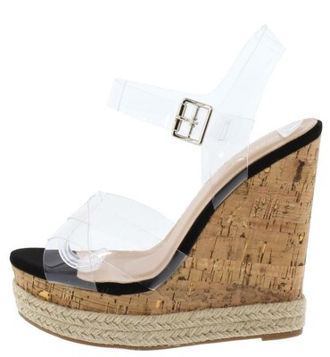 cork wedge with clear strap
