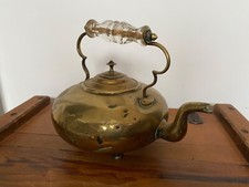 ANTIQUE BRASS TEAPOT WITH UNUSUAL GLASS HANDLE
