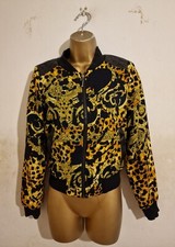 Black Yellow Gold Animal Chain Leopard Spot Knit Pocket Rib Bomber Jacket 10 12