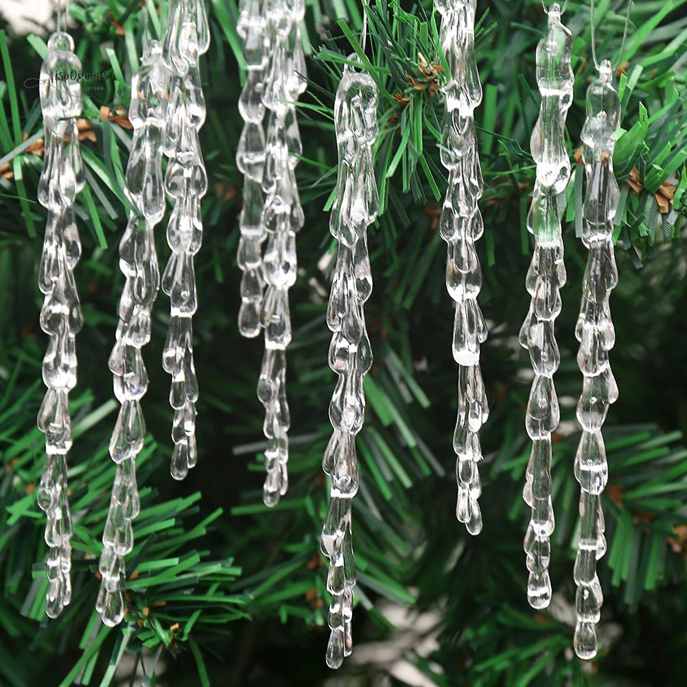 Christmas Tree Clear Glass Icicle Ornaments Decoration Xmas Home Decor Set of 25