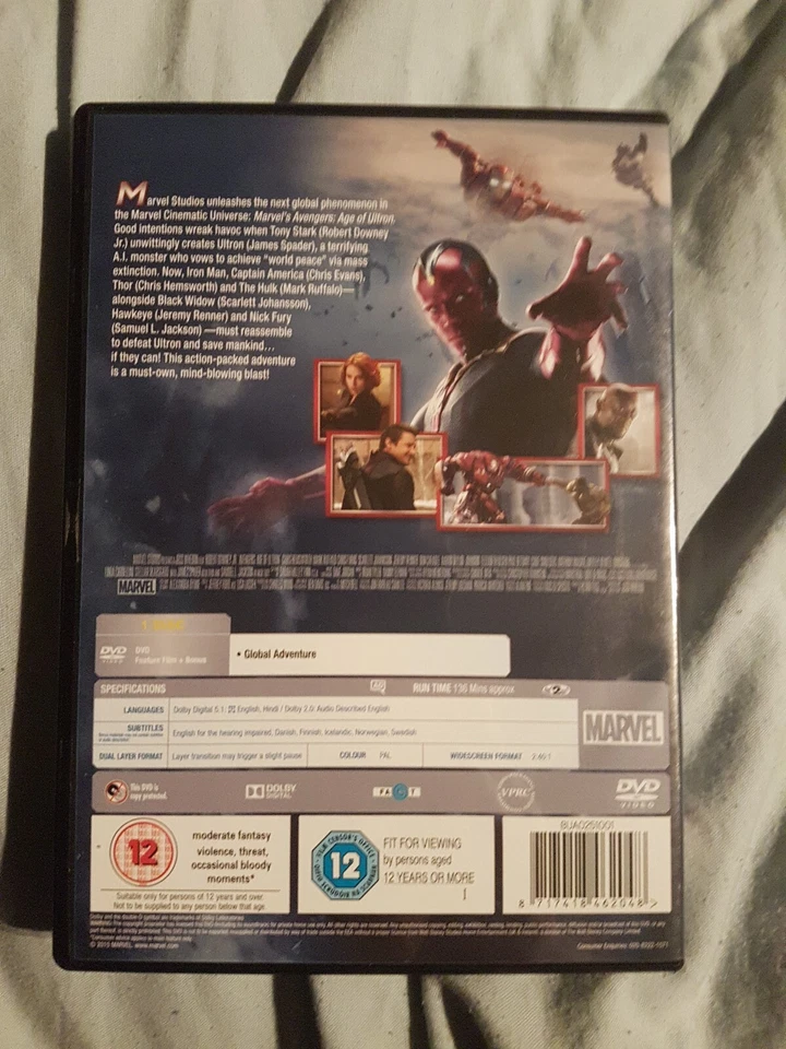 Avengers - Age Of Ultron (Marvel DVD) Like New     Hugh Jackman  - Image 2 of 2
