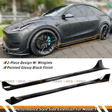 Performance 2pc Winglet Gloss Black Side Skirt Extension For 20-24 Tesla Model Y