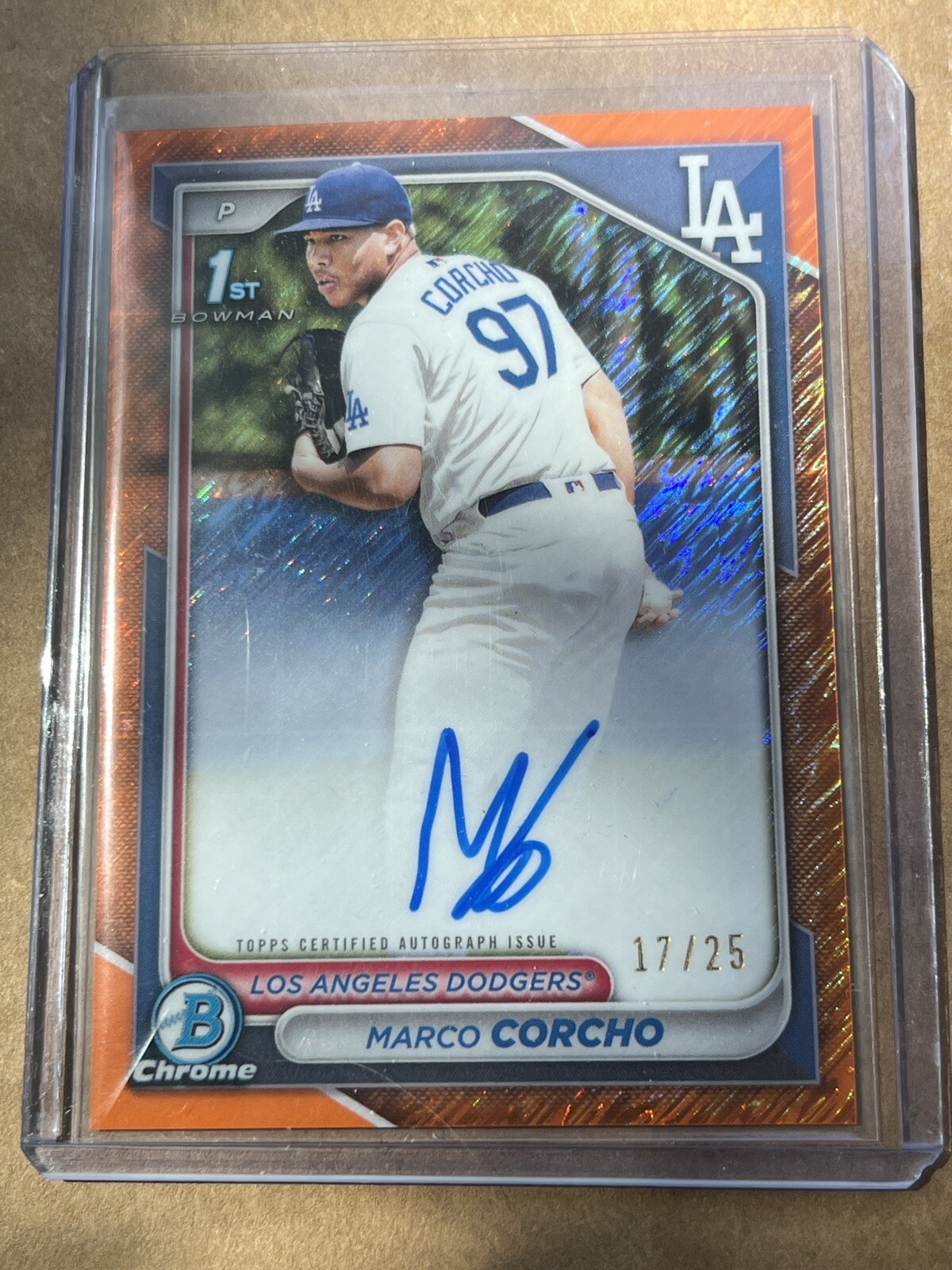 Marco Corcho 2024 Bowman Chrome 1st AUTO Orange Shimmer /25 Dodgers