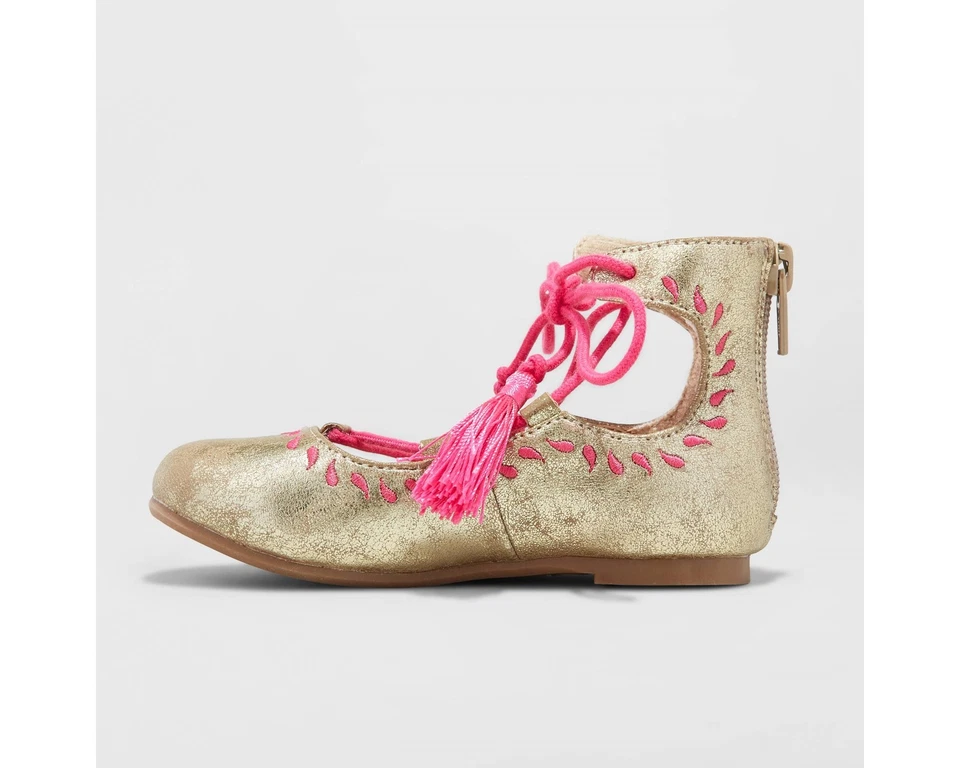 Sapatilhas de balé infantis genuínas para meninas da Oshkosh Trinity - Douradas novas com etiquetas - Imagem 2 de 4