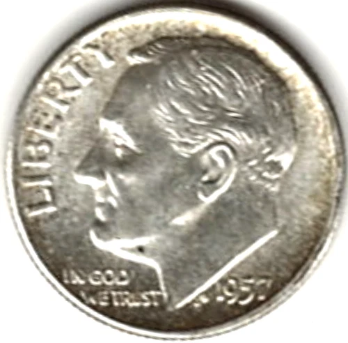 1957 ROOSEVELT DIME in BRILLIANT UNCIRCULATED CONDITION stk R 500
