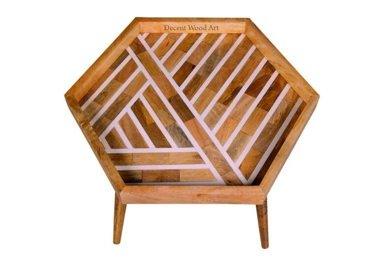 Elegant Handmade Hexagon Shaped Wooden Side Table for Home Decor - Image 4 of 4