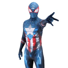 Upgraded Captain America Spider-Man Jumpsuit Cosplay Costume Halloween Party A06