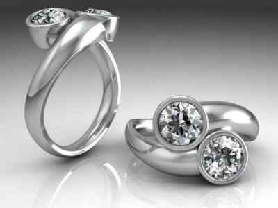 2.5  Stone Brilliant Round Bezel Set 935 Argentium Silver Party Fine Ring Band