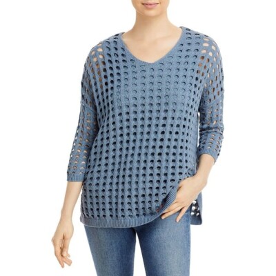 &Basics L50402 Womens Blue Mirage Cotton Open Stitch Sweater Size XS