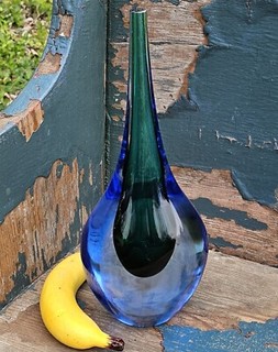 Murano Art Glass Cobalt Green Flavio Poli Teardrop Vase