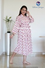 Indian Block hand print 100 cotton Multi robe gown women Boho maxi kimono dress