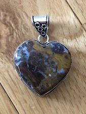 Chunky Deep Red Gold Lake Superior Agate Heart 1.75” Pendant Artisan
