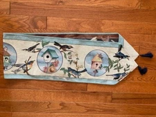Birds Birdhouses Table Runner Tapestry 72"L x 11.75"W Navy Blue Tassels