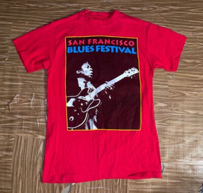 Retro San Francisco Blues Guitar BB King Red Festival T-shirt Mens Sz S FREESHIP