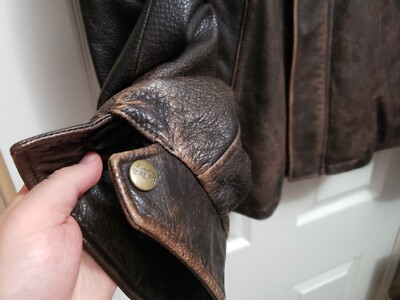 Eddie Bauer Sz. L Genuine Leather Brown Bomber Jacket Style ID