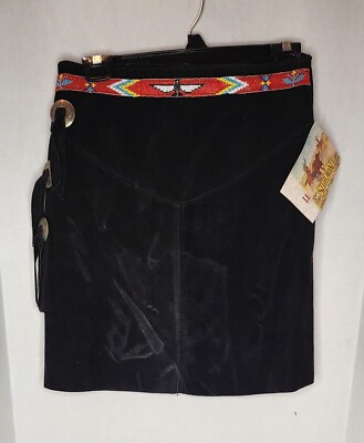 Steer Brand Leather Suede Womens Western Skirt Tassels Beading & Silver NEW