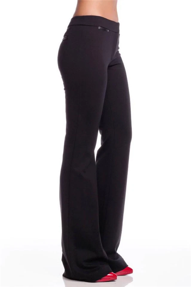 Pantalones de pierna ancha Catherine Malandrino 100PJ03 con inserciones de cuero negro nuevos Foto 2 de 4