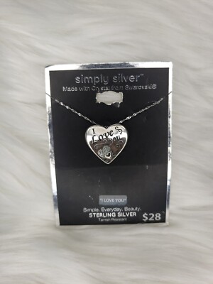 Simply Silver ''I Love You''  Heart  Charm with Swarovski Crystals And Necklace