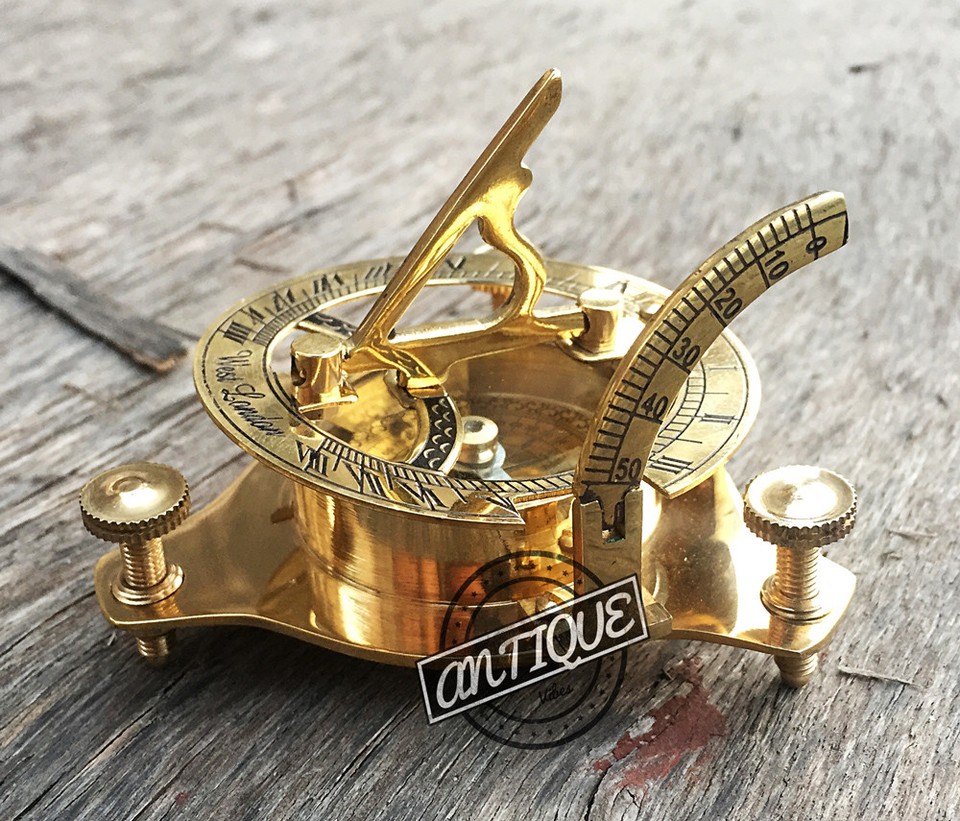 Vintage London west maritime antique SUNDIAL COMPASS brass nautical ...