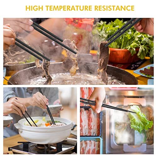 5 Pairs Reusable Chopsticks Dishwasher Safe,9.5 Inch Fiberglass black - Foto 3 di 7