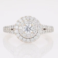 1.25ctw Round Cut Diamond Double Halo Engagement Ring 14k White Gold Size 7.25