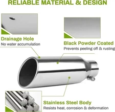 2.5"Inlet 4"Outlet 12"Long Stainless Steel Rolled Edge Tip 2.5x4x12 Chrome