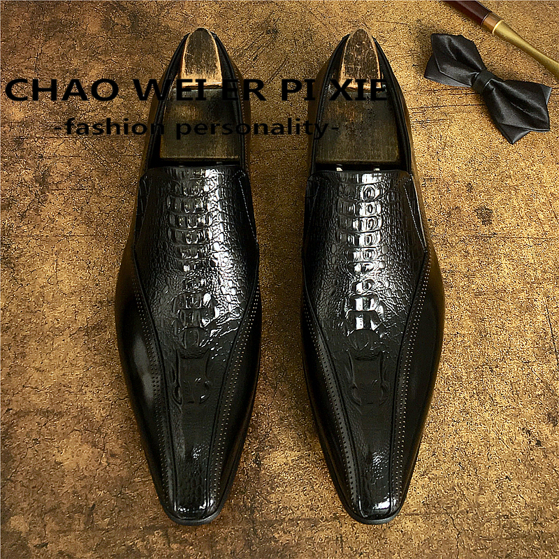 SAOLA Scarpe uomo a punta inglesi vera pelle eleganti formali casual stampa coccodrillo