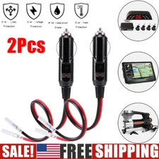 2 Pack 12-24V Fused Male Car Cigarette Lighter Socket Plug Connector Cable Leads
