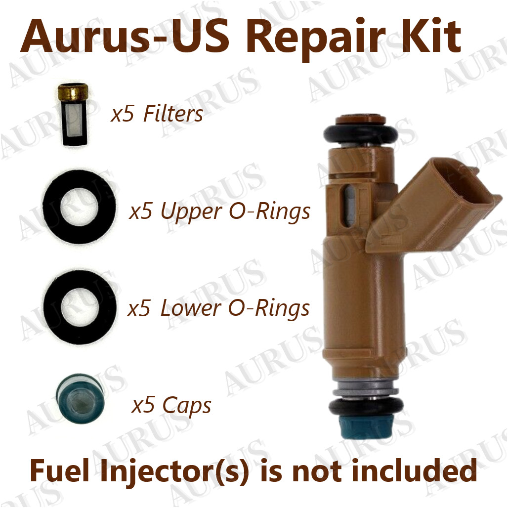 Aurus OEM Set of 5 Fuel Injector Repair Kits for 2004-2010 Volvo C30 S40 V50 2.4L 8627815 195500-4510