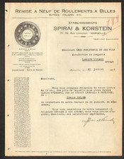 MARSEILLE (13) Remise à neuf de ROULEMENTS à BILLES "SPIRAI & KORSTEIN" en 1933