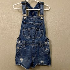 GAP Kids Distressed Denim Short Overalls Shortalls Girls Size S 6/7