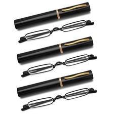Mini Slim Pen Reading Glasses, 3 Black, 1.50