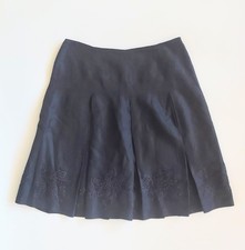 Dana Buchman Sz 8 Pleated Embroidered Linen Silk Blend Skirt Black Floral