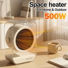 Portable Electric Fan Heater 500W Space Heater Desktop Mini Warm Air Blower