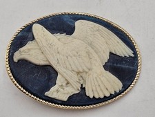 INCOLAY STONE BALD EAGLE HAWK BIRD WINGED RAPTOR VINTAGE BELT BUCKLE