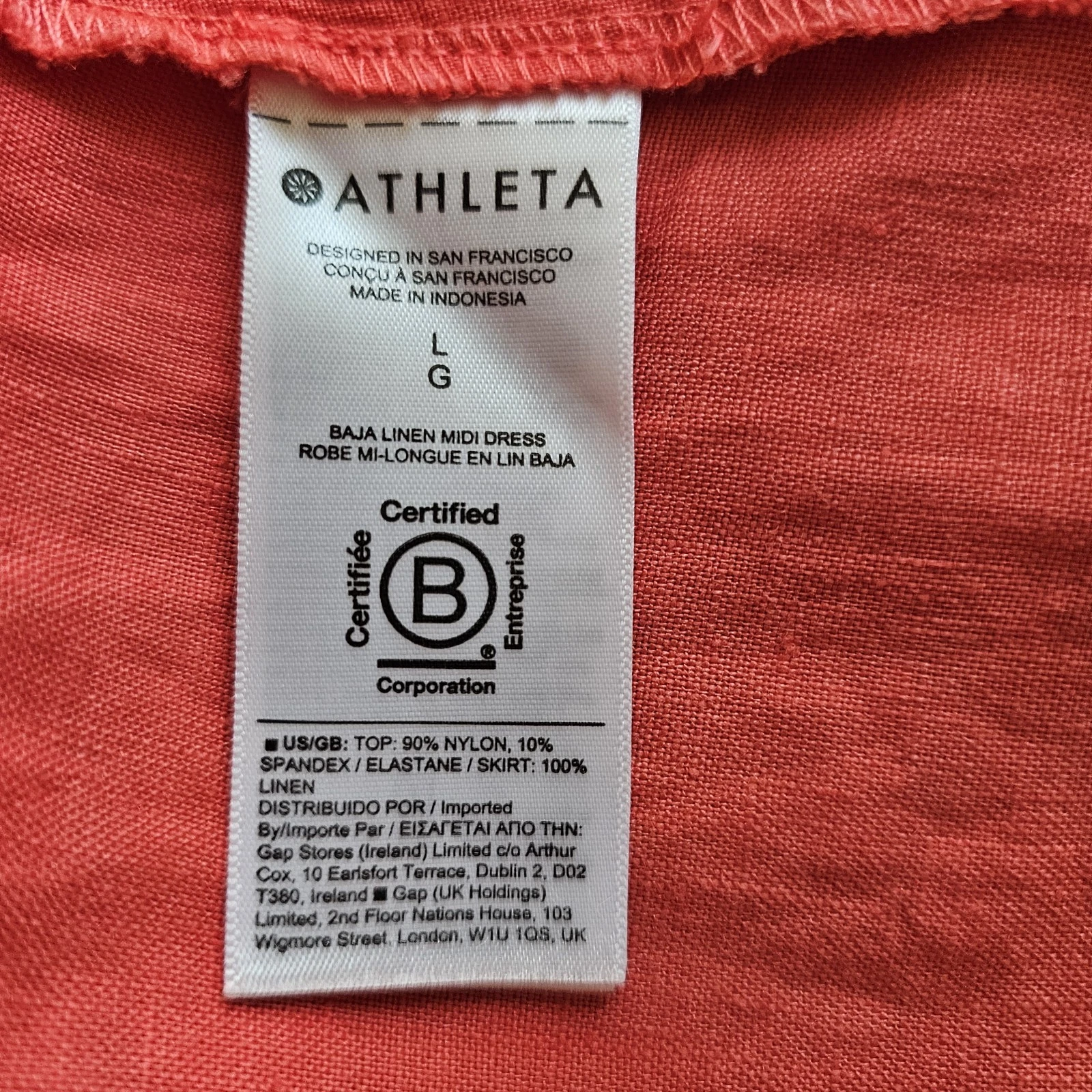 VETEMENTS Abito Athleta Large Baja Midi Lino Racer Schiena Senza Maniche Rosa Corallo Activewear