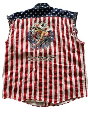 Vintage Biker Wear America Denim Motorcycle Vest Mens 5XL Street Vibrations 2015