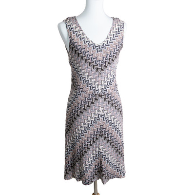 comma Damen Kleid Gr. 40 Spitze gemustert rosa schwarz ärmellos elegant