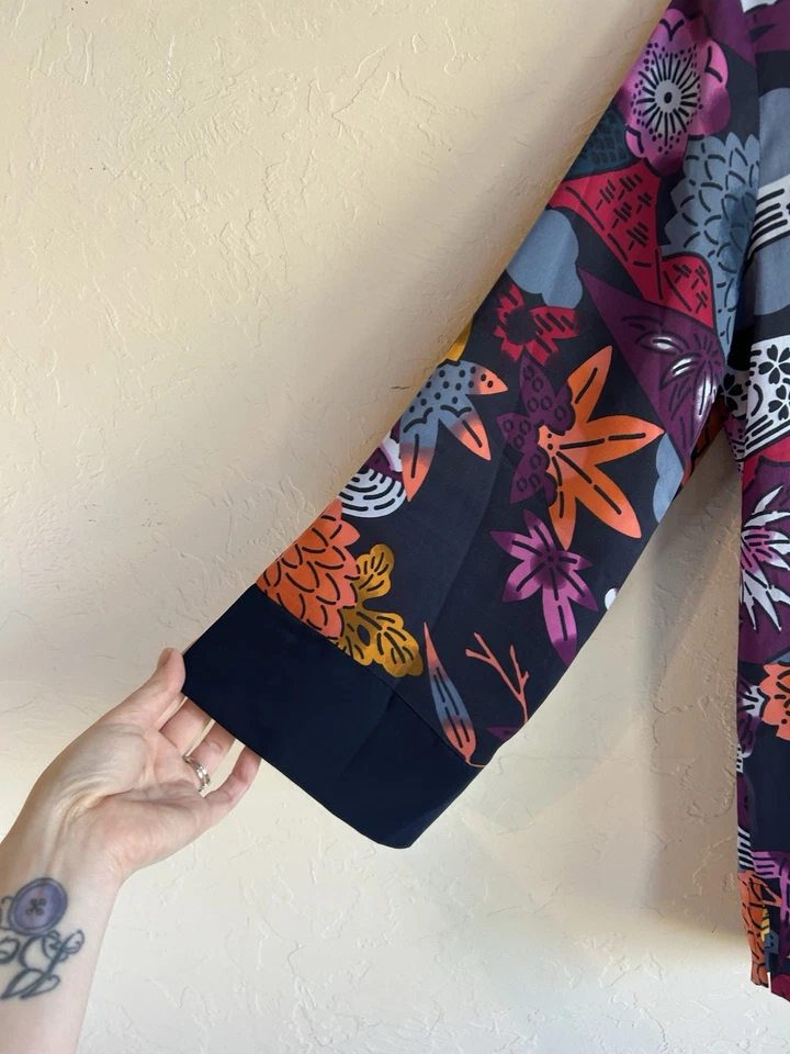 Conjunto de Pijama Natori Yukata M Relajado Estampado Asiático Azul Marino Top Pantalones Pierna Ancha Foto 4 de 4