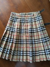 EUC Burberry Pleated Buckle Skirt Kilt Wool Nova Check UK 10 /Small