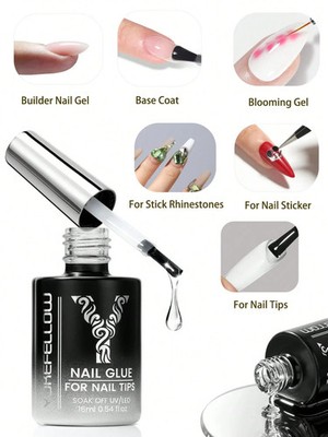 YOKEFELLOW 6 in 1 Nagelkleber 16 ml TPO HEMA frei stark schnelltrocknend UV Gel für Tips