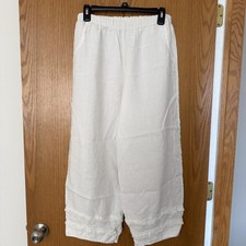 Bryn Walker Linen Ruffle Hem Pants, Size M Lagenlook Crop Boho USA Barrel Leg