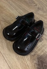 Kids Black Patent Kickers Size UK 8 buckle  Strap Excellent Condition