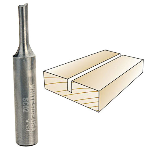 Whiteside Straight Inlay Bit, 1/4 in. SH x 1/8 in. CD x 3/8 in. CL SC02