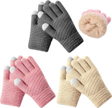3 Pairs Winter Kids Gloves Thermal Fleece Lined Thick Warm Stretchy Gloves for C