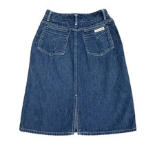 Vintage 70's Calvin Klein Denim Skirt Womens 10 Blue Midi High Waist Back Slit