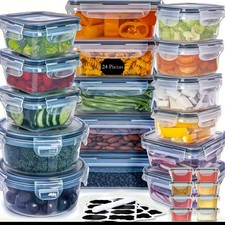 48Pcs BPA-Free Food Storage Set - 24 Airtight Containers  Lids with Labels for