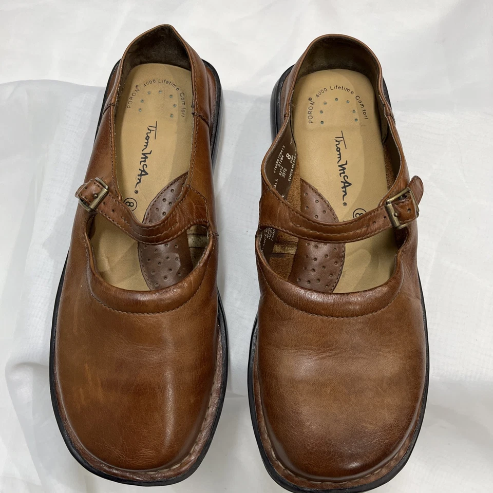 Mocasín plano cosido de cuero marrón 8 Thom McAn Mary Jane Walkers para mujer Y2K Foto 3 de 4