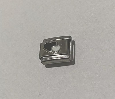Neu schwarz/weiß Dual Herzen Charm passt 9mm klassisch italienisch/Nominierung Armband