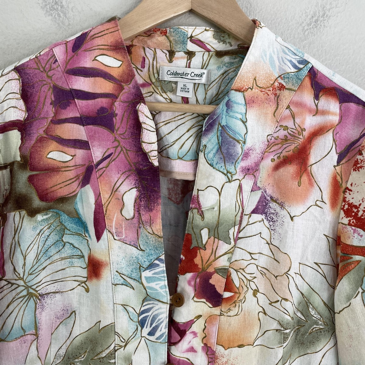 Coldwater Creek Jacket Womens XL Multicolor Floral Linen Blend